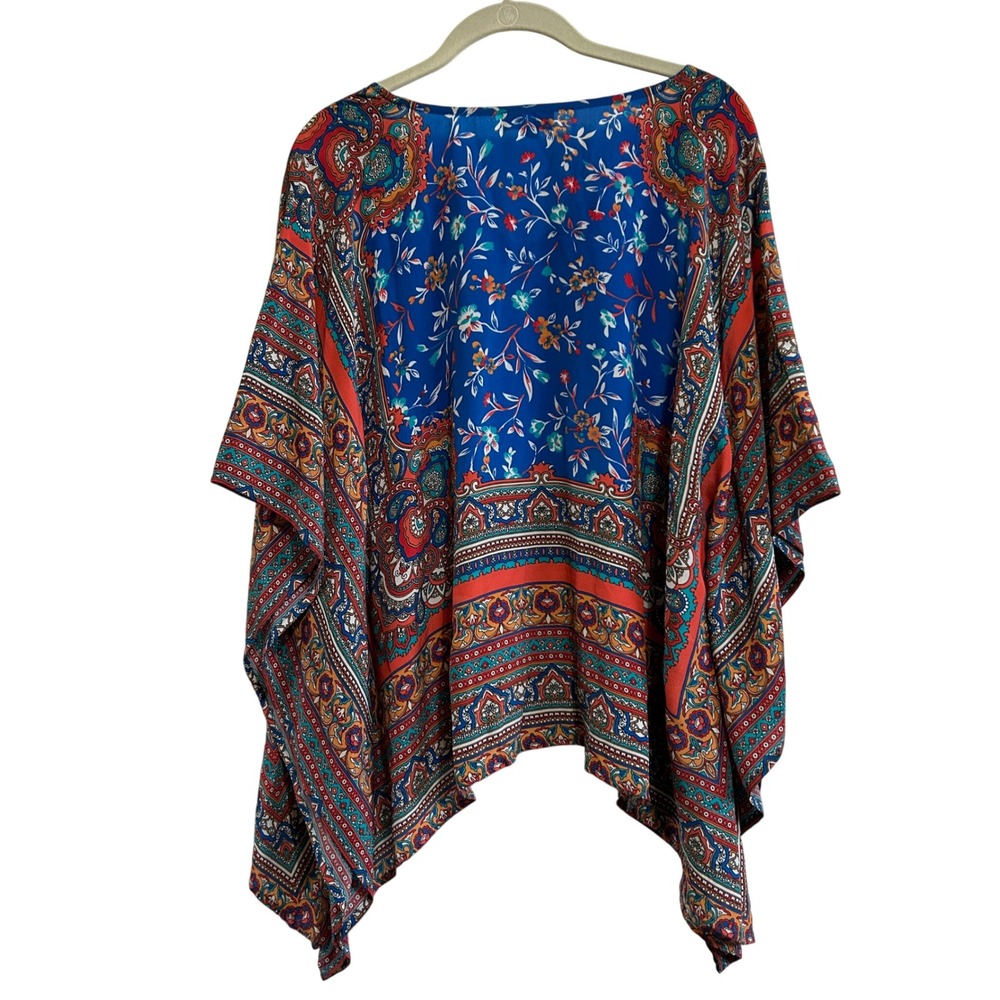 Tolani Collection 100% Silk Briyana Top Poncho Floral Geometric Print Size L - Picture 2 of 5